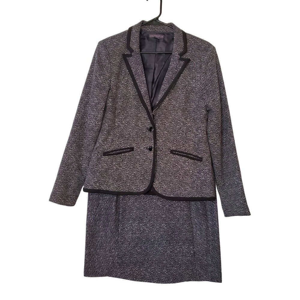 Covington Black & White Textured Two-Piece Suit Jacket & Skirt Womens Size M/L